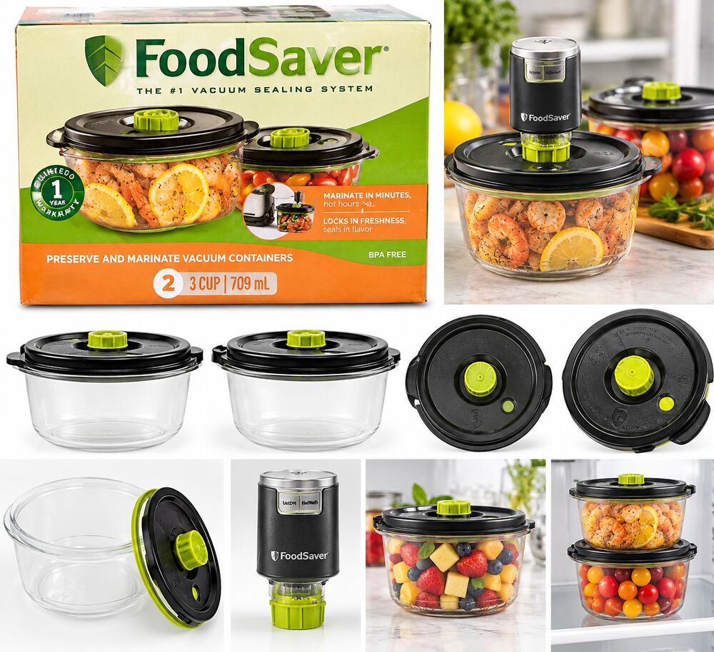 FoodSaver Preserve & Marinate Vacuum Containers – 2 Pack – 3 Cup / 709 mL